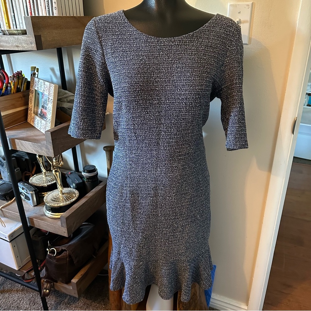 Maison Scotch (Scotch & Soda) Blue Tweed Dress with Flounce Hem